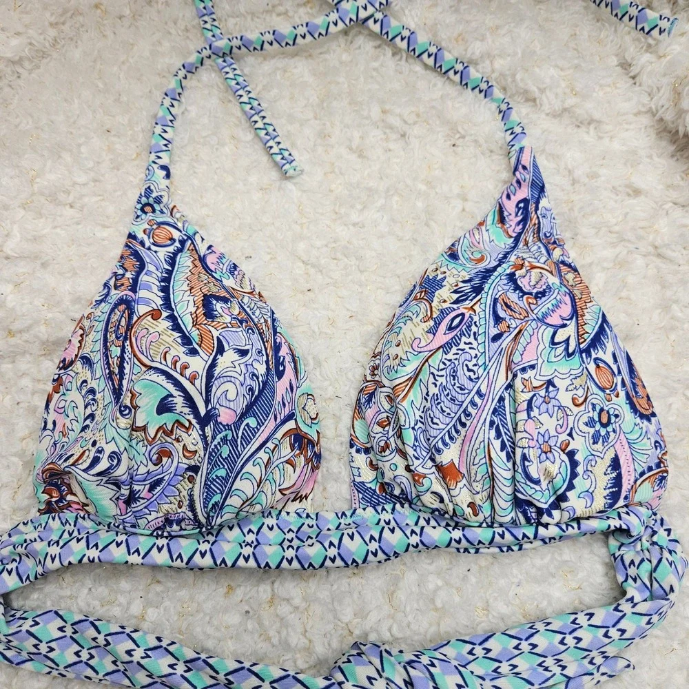 Victoria's Secret The Plunge Halter‎ Paisley Pattern Bikini Top sz S